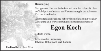 Traueranzeige von Egon Koch von Ostthüringer Zeitung