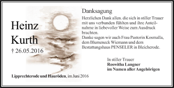 Traueranzeige von Heinz Kurth von Thüringer Allgemeine