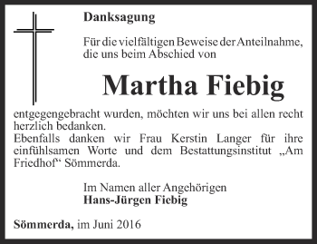 Traueranzeige von Martha Fiebig von Thüringer Allgemeine
