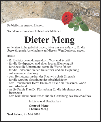 Traueranzeige von Dieter Meng von Thüringer Allgemeine, Thüringische Landeszeitung