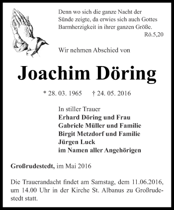 Traueranzeige von Joachim Döring von Thüringer Allgemeine