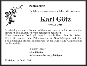 Traueranzeige von Karl Götz von Thüringer Allgemeine