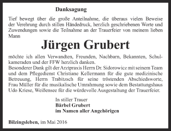 Traueranzeige von Jürgen Grubert von Thüringer Allgemeine
