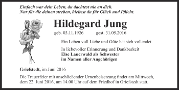 Traueranzeige von Hildegard Jung von Thüringer Allgemeine