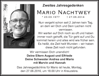 Traueranzeige von Mario Nachtwey von Thüringer Allgemeine