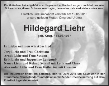 Traueranzeige von Hildegard Liehr von Thüringer Allgemeine, Thüringische Landeszeitung