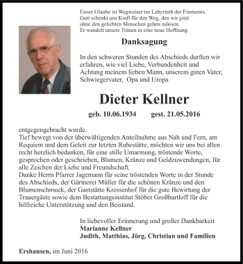 Traueranzeige von Dieter Kellner  von Thüringer Allgemeine