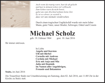 Traueranzeige von Michael Scholz von Ostthüringer Zeitung