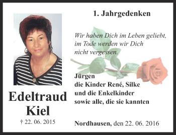 Traueranzeige von Edeltraud Kiel von Thüringer Allgemeine