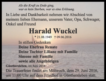 Traueranzeige von Harald Wuckel von Thüringer Allgemeine, Thüringische Landeszeitung