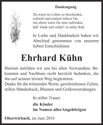 Traueranzeige von Ehrhard Kühn von Ostthüringer Zeitung
