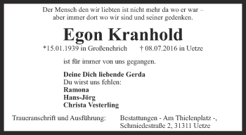 Traueranzeige von Egon Kranhold von Thüringer Allgemeine
