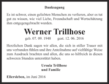 Traueranzeige von Werner Trillhose von Thüringer Allgemeine