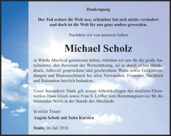 Traueranzeige von Michael Scholz von Ostthüringer Zeitung