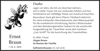 Traueranzeige von Ernst Braun von Thüringer Allgemeine, Thüringische Landeszeitung