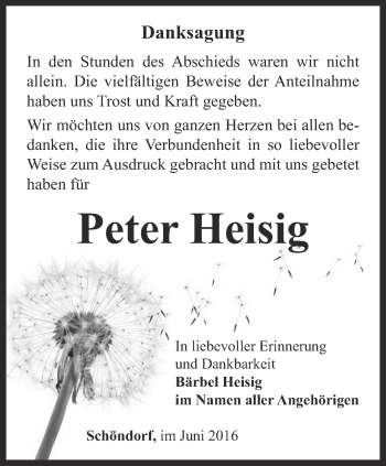 Traueranzeige von Peter Heisig von Thüringer Allgemeine, Thüringische Landeszeitung