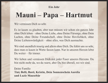 Traueranzeige von Hartmut Schmauch von Thüringer Allgemeine, Thüringische Landeszeitung