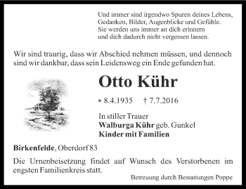 Traueranzeige von Otto Kühr von Thüringer Allgemeine