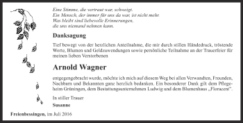 Traueranzeige von Arnold Wagner von Thüringer Allgemeine