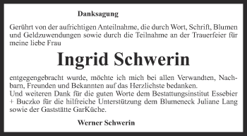 Traueranzeige von Ingrid Schwerin von Ostthüringer Zeitung