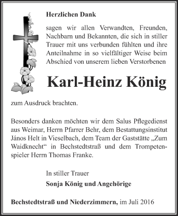 Traueranzeige von Karl-Heinz König von Thüringer Allgemeine, Thüringische Landeszeitung