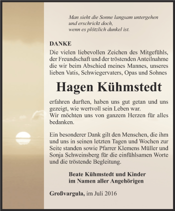 Traueranzeige von Hagen Kühmstedt von Thüringer Allgemeine, Thüringische Landeszeitung