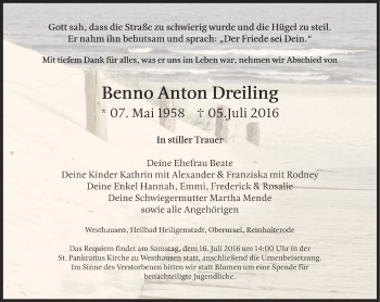 Traueranzeige von Benno Anton Dreiling von Thüringer Allgemeine