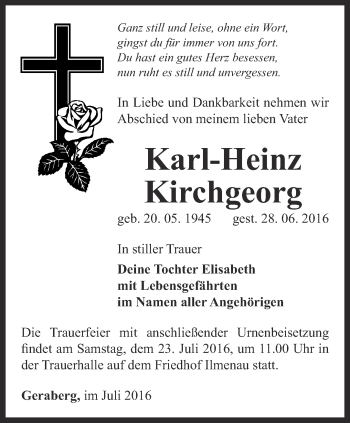Traueranzeige von Karl-Heinz Kirchgeorg von Thüringer Allgemeine