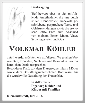 Traueranzeige von Volkmar Köhler von Thüringer Allgemeine, Thüringische Landeszeitung