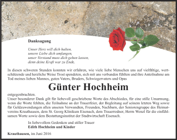 Traueranzeige von Günter Hochheim von Thüringer Allgemeine, Thüringische Landeszeitung