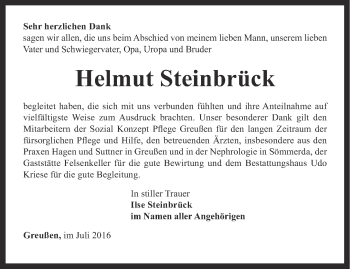 Traueranzeige von Helmut Steinbrück von Thüringer Allgemeine