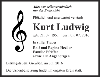Traueranzeige von Kurt Ludwig von Thüringer Allgemeine
