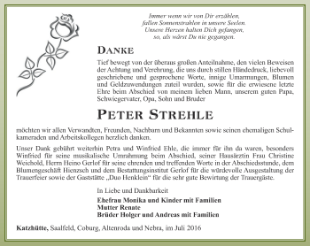 Traueranzeige von Peter Strehle von Ostthüringer Zeitung