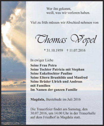 Traueranzeige von Thomas Vopel von Thüringer Allgemeine, Thüringische Landeszeitung