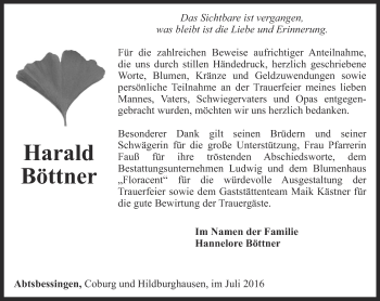 Traueranzeige von Harald Böttner von Thüringer Allgemeine