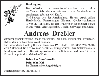 Traueranzeige von Andreas Dreßler von Thüringer Allgemeine, Thüringische Landeszeitung