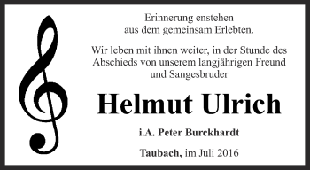 Traueranzeige von Helmut Ulrich von Thüringer Allgemeine, Thüringische Landeszeitung