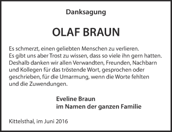 Traueranzeige von Olaf Braun von Thüringer Allgemeine, Thüringische Landeszeitung