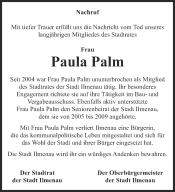 Traueranzeige von Paula Palm von Thüringer Allgemeine