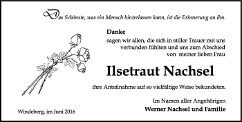 Traueranzeige von Ilsetraut Nachsel von Thüringer Allgemeine, Thüringische Landeszeitung