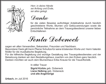 Traueranzeige von Senta Debeneck von Thüringer Allgemeine, Thüringische Landeszeitung