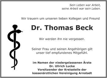 Traueranzeige von Thomas Beck von Thüringer Allgemeine