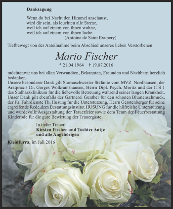 Traueranzeige von Mario Fischer von Thüringer Allgemeine