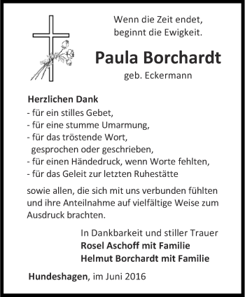 Traueranzeige von Paula Borchardt von Thüringer Allgemeine