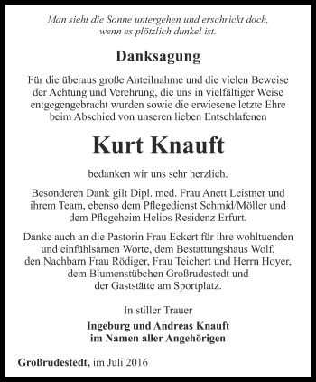 Traueranzeige von Kurt Knauft von Thüringer Allgemeine, Thüringische Landeszeitung