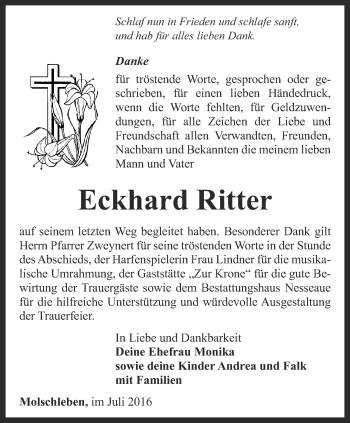 Traueranzeige von Eckhard Ritter von Ostthüringer Zeitung, Thüringische Landeszeitung