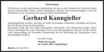 Traueranzeige von Gerhard Kanngießer von Thüringer Allgemeine