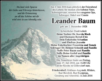 Traueranzeige von Leander Baum von Thüringer Allgemeine