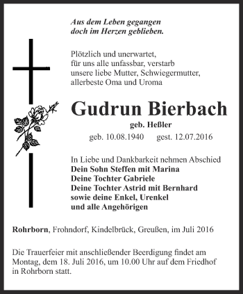 Traueranzeige von Gudrun Bierbach von Thüringer Allgemeine