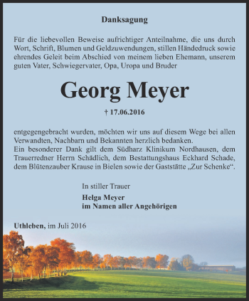 Traueranzeige von Georg Meyer von Thüringer Allgemeine